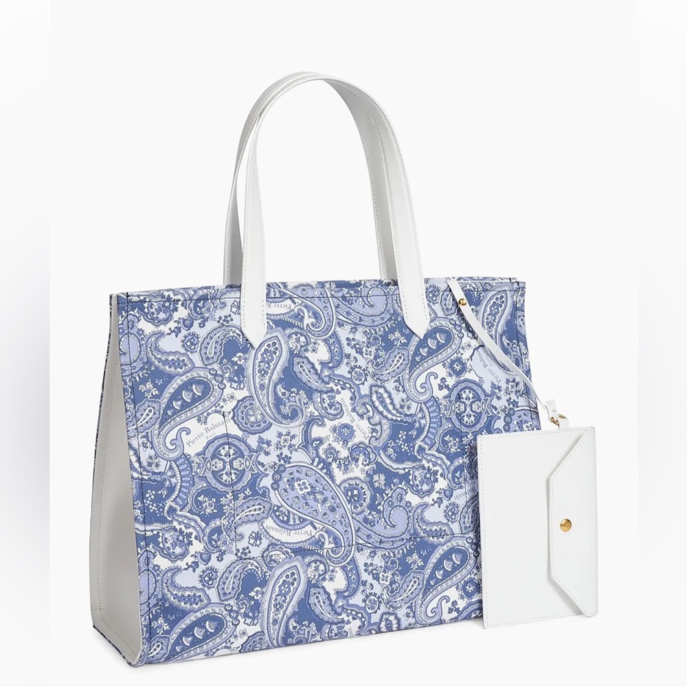 Balmain Medium B-Army Paislet Canvas Shopper Bag in blue designer women’s - Picture 2 of 16
